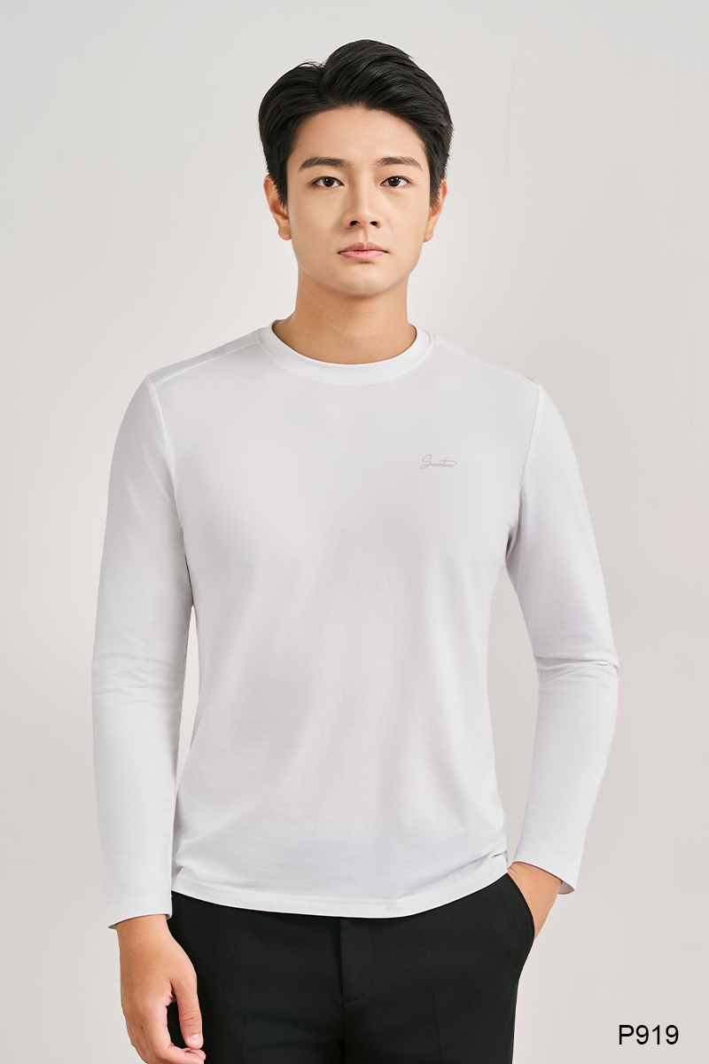 Áo thu đông cotton nam màu trắng | P919